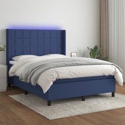 Box spring postelja z vzmetnico LED modra 140x190 cm blago