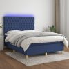 Box spring postelja z vzmetnico LED modra 140x190 cm blago