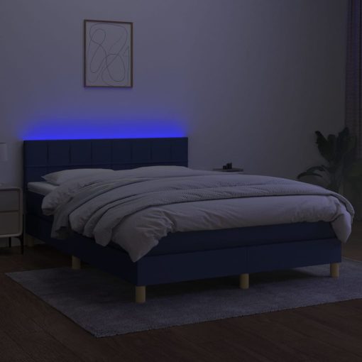 Box spring postelja z vzmetnico LED modra 140x190 cm blago - Image 4