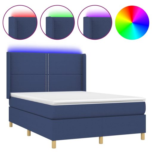 Box spring postelja z vzmetnico LED modra 140x200 cm blago - Image 2