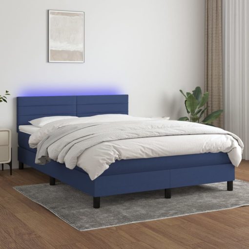 Box spring postelja z vzmetnico LED modra 140x200 cm blago