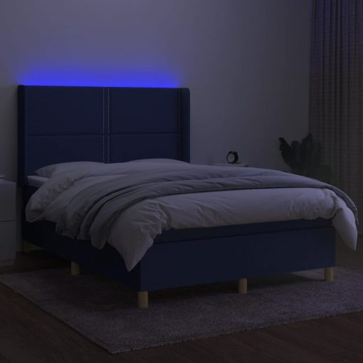 Box spring postelja z vzmetnico LED modra 140x200 cm blago - Image 3