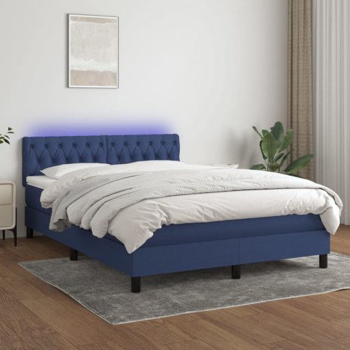 Box spring postelja z vzmetnico LED modra 140x200 cm blago