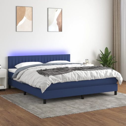 Box spring postelja z vzmetnico LED modra 160x200 cm blago