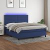Box spring postelja z vzmetnico LED modra 160x200 cm blago
