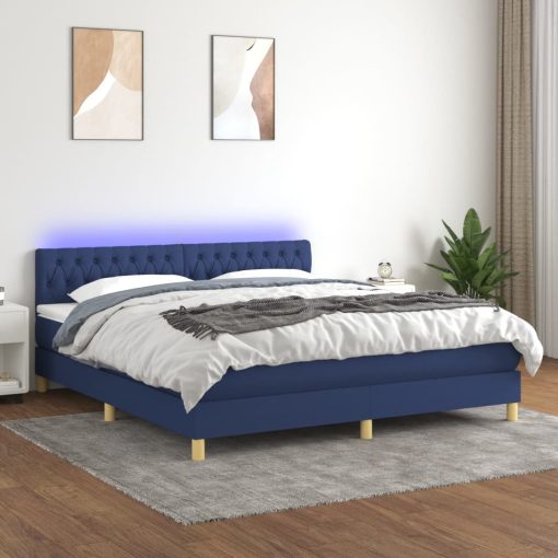 Box spring postelja z vzmetnico LED modra 180x200 cm blago