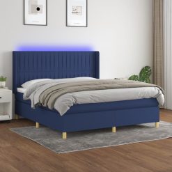 Box spring postelja z vzmetnico LED modra 180x200 cm blago