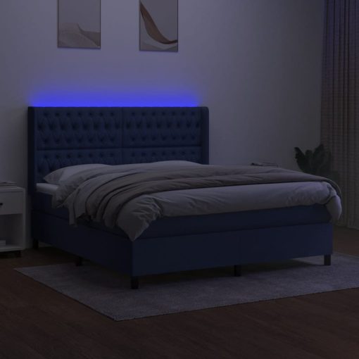 Box spring postelja z vzmetnico LED modra 180x200 cm blago - Image 3