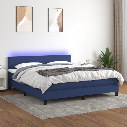 Box spring postelja z vzmetnico LED modra 180x200 cm blago