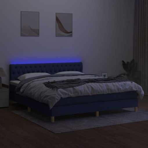 Box spring postelja z vzmetnico LED modra 180x200 cm blago - Image 4