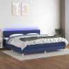 Box spring postelja z vzmetnico LED modra 200x200 cm blago