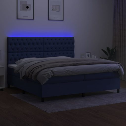 Box spring postelja z vzmetnico LED modra 200x200 cm blago - Image 4