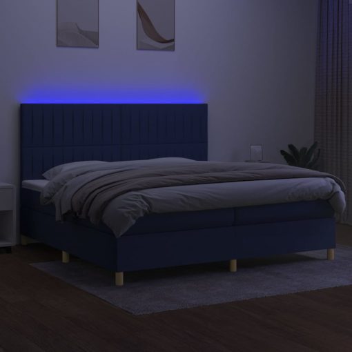 Box spring postelja z vzmetnico LED modra 200x200 cm blago - Image 4