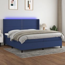 Box spring postelja z vzmetnico LED modra 200x200 cm blago