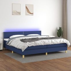 Box spring postelja z vzmetnico LED modra 200x200 cm blago