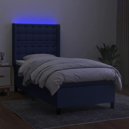 Box spring postelja z vzmetnico LED modra 80x200 cm blago - Image 3