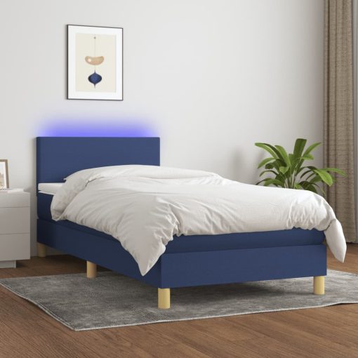 Box spring postelja z vzmetnico LED modra 80x200 cm blago