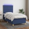 Box spring postelja z vzmetnico LED modra 80x200 cm blago