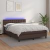 Box spring postelja z vzmetnico LED rjava 140x190 cm um. Usnje
