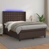 Box spring postelja z vzmetnico LED rjava 140x200 cm um. Usnje