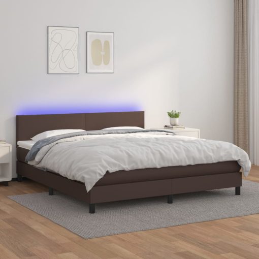 Box spring postelja z vzmetnico LED rjava 160x200 cm um. Usnje