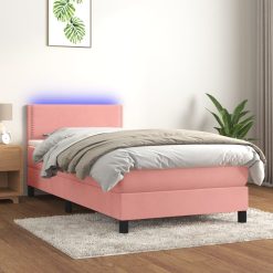 Box spring postelja z vzmetnico LED roza 100x200 cm žamet