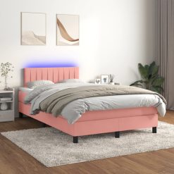 Box spring postelja z vzmetnico LED roza 120x200 cm žamet