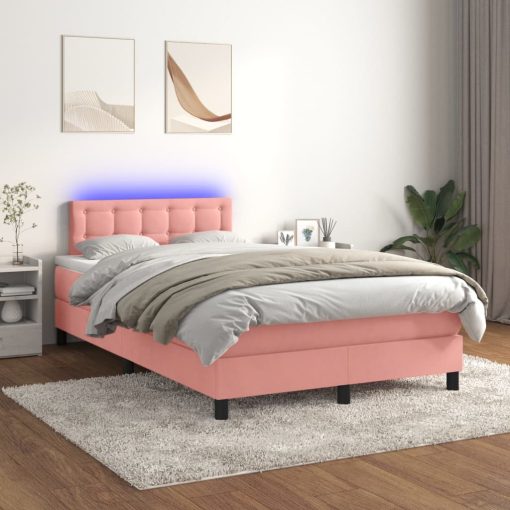 Box spring postelja z vzmetnico LED roza 120x200 cm žamet