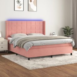 Box spring postelja z vzmetnico LED roza 160x200 cm žamet
