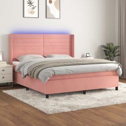Box spring postelja z vzmetnico LED roza 180x200 cm žamet
