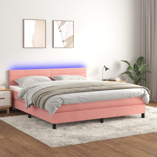 Box spring postelja z vzmetnico LED roza 180x200 cm žamet