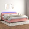 Box spring postelja z vzmetnico LED roza 200x200 cm žamet