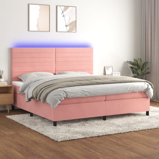 Box spring postelja z vzmetnico LED roza 200x200 cm žamet