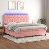 Box spring postelja z vzmetnico LED roza 200x200 cm žamet