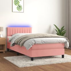 Box spring postelja z vzmetnico LED roza 90x190 cm žamet