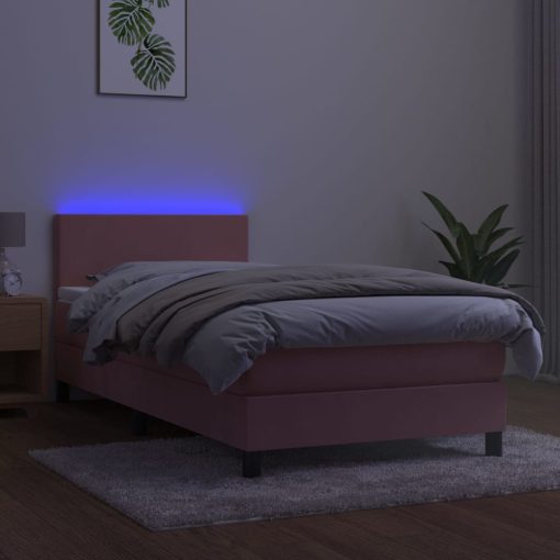 Box spring postelja z vzmetnico LED roza 90x190 cm žamet - Image 4