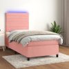 Box spring postelja z vzmetnico LED roza 90x190 cm žamet
