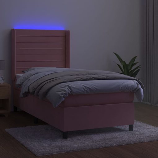 Box spring postelja z vzmetnico LED roza 90x200 cm žamet - Image 3