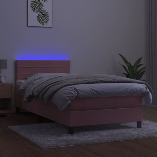 Box spring postelja z vzmetnico LED roza 90x200 cm žamet - Image 4