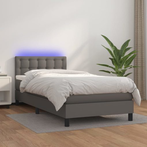 Box spring postelja z vzmetnico LED siv 90x190 cm umetno usnje