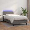 Box spring postelja z vzmetnico LED siv 90x190 cm umetno usnje