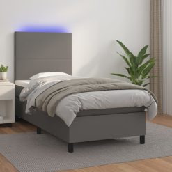 Box spring postelja z vzmetnico LED siva 100x200cm umetno usnje