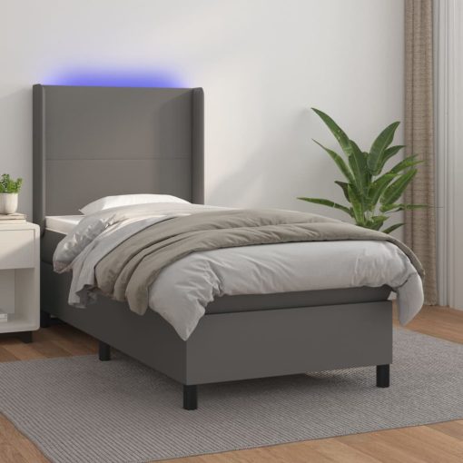 Box spring postelja z vzmetnico LED siva 100x200cm umetno usnje