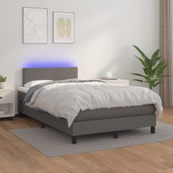 Box spring postelja z vzmetnico LED siva 120x200cm umetno usnje