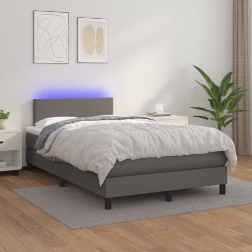 Box spring postelja z vzmetnico LED siva 120x200cm umetno usnje