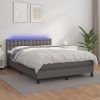 Box spring postelja z vzmetnico LED siva 140x200cm umetno usnje