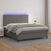 Box spring postelja z vzmetnico LED siva 180x200cm umetno usnje