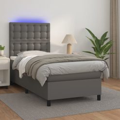 Box spring postelja z vzmetnico LED siva 80x200 cm umetno usnje