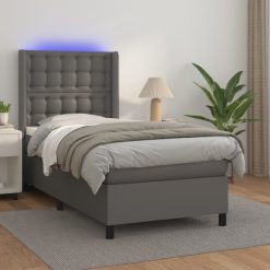 Box spring postelja z vzmetnico LED siva 80x200 cm umetno usnje
