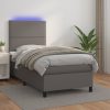 Box spring postelja z vzmetnico LED siva 90x200 cm umetno usnje